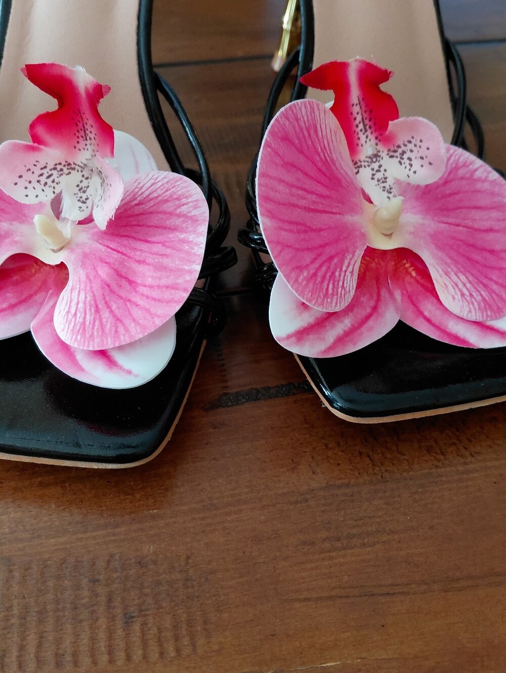 Black Floral High Heel Sandals - Picture 5 of 6